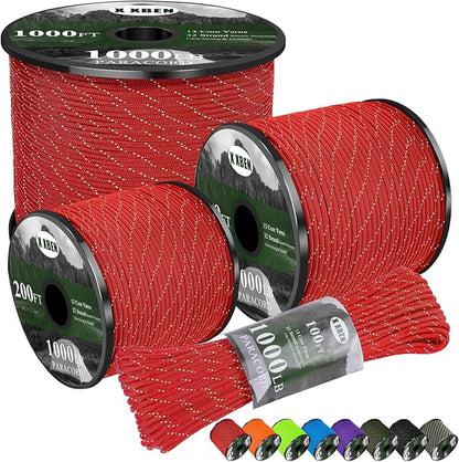 X XBEN Paracord Reflective 1000lb, 50/100/200/500/1000ft 4mm, 13 Strand by XXBEN