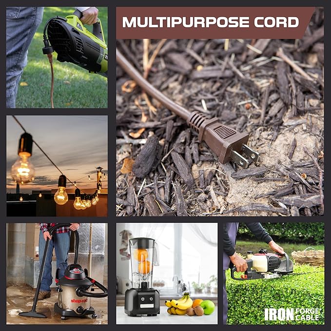 Iron Forge Cable 2 Prong Outdoor Extension Cord 6 ft, 16/2 SJTW 6 Foot Brown - Image 5