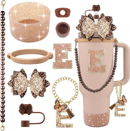 9PCS Brown for Stanley Cup Accessories Set Bling Initials Bow Charms for by Unknown