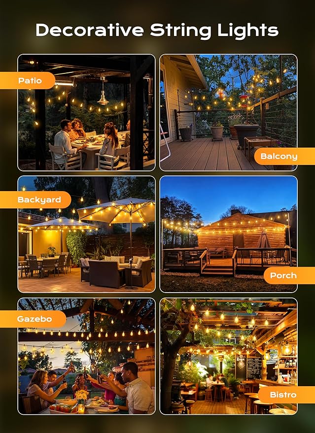 Brightown Outdoor String Lights, 200FT 64+2 LED ST38 LED Patio Lights - Image 5