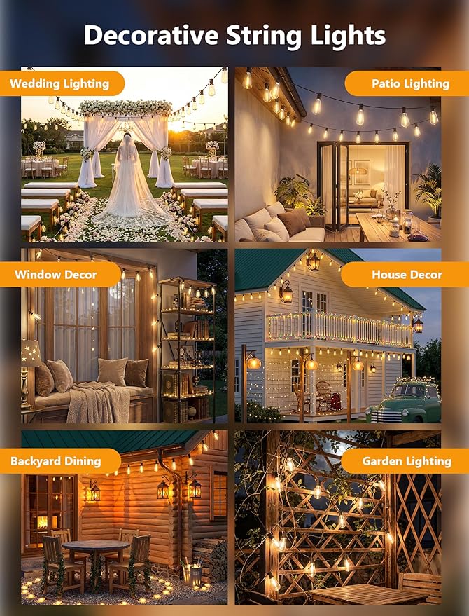 10FT Outdoor String Lights, ST40 Shatterproof Vintage Edison Bulbs, Indoor - Image 7