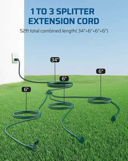 DEWENWILS Outdoor Extension Cord 1 to 3 Splitter, Total 52FT, 13A 125V 1625W - Image 2