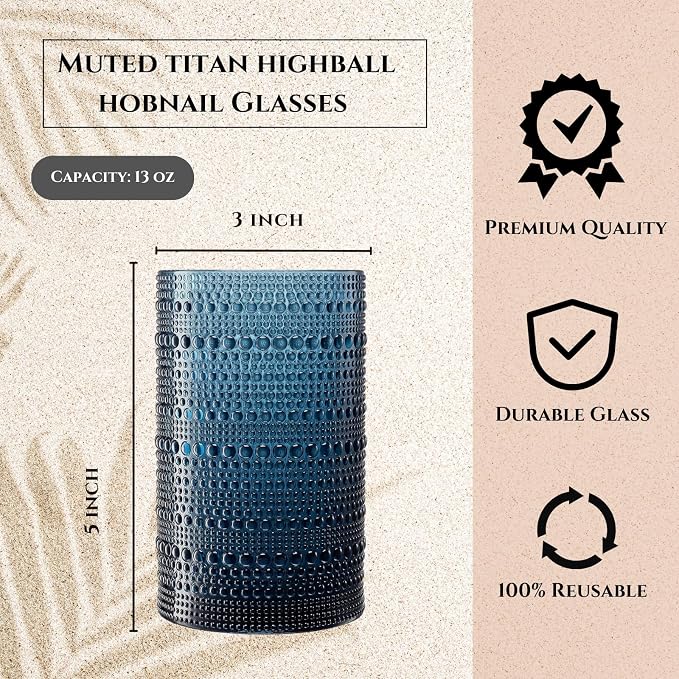 Khen Plastic Hobnail Drinking Highball Glasses Set of 6 Neutral Tones Cups 14oz - Image 3