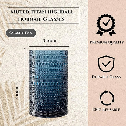 Khen Plastic Hobnail Drinking Highball Glasses Set of 6 Neutral Tones Cups 14oz - Image 3