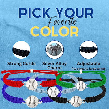 Sportybella - Baseball Bracelet, Baseball Jewelry, Adjustable Braided Baseball - Image 3