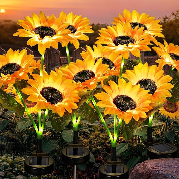 GIGALUMI Solar Garden Lights Artificial Sunflowers, LED Garden Decor Carefree by GIGALUMI