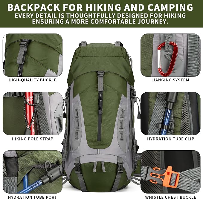 75L Hiking Backpack with Rain Cover Waterproof Camping Backpack Shoes Warehouse - Image 6