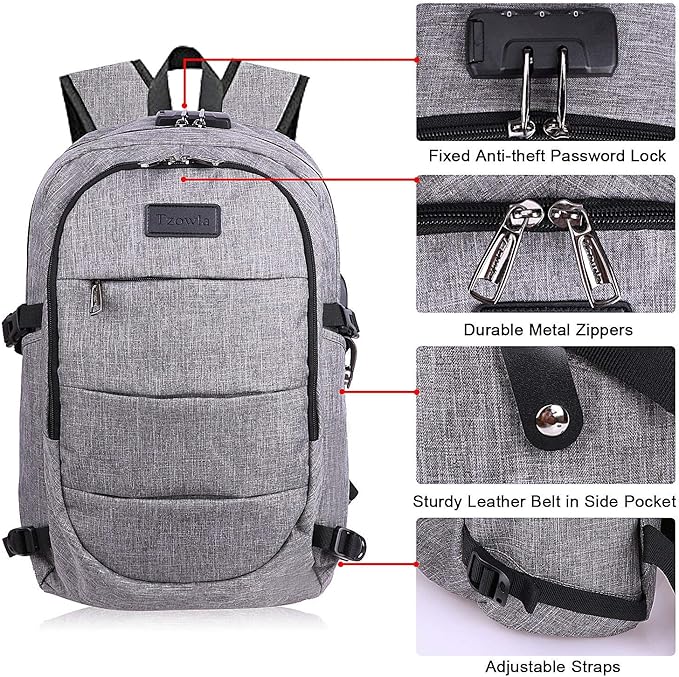Tzowla Travel Laptop Backpack Water Resistant Anti-Theft Bag - Image 4