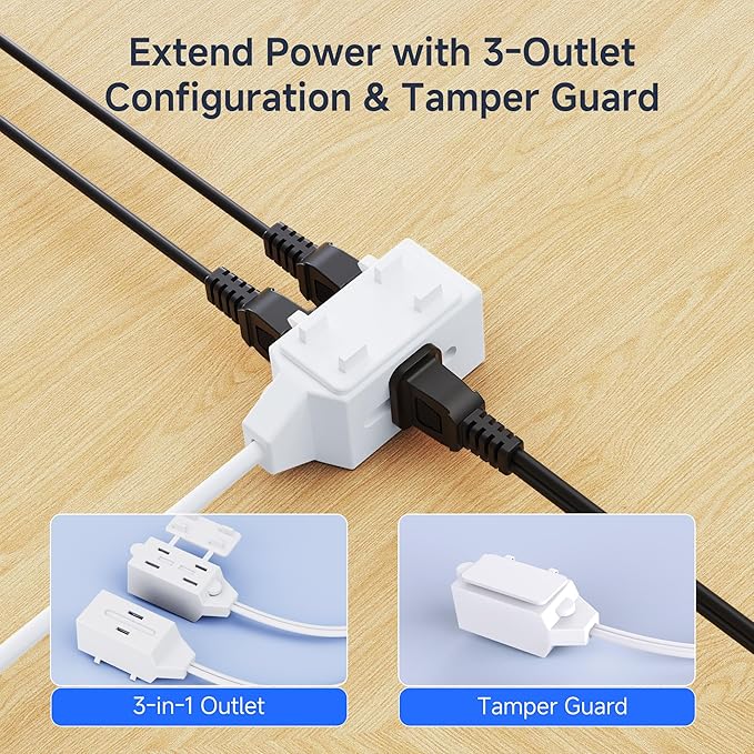 Cable Matters 2-Pack 16 AWG 2 Prong Extension Cord 10 ft, 13A 3-Outlet - Image 2