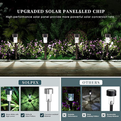 SOLPEX 16 Pack Solar Outdoor Lights Pathway, Stainless Steel Solar Lights - Image 3