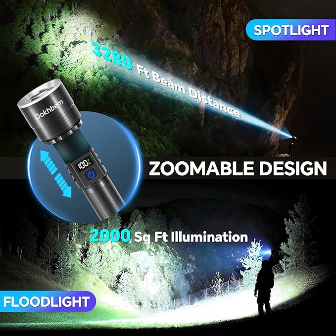 Rechargeable Flashlights 2 Pack, Super Bright LED Long Handle Flashlight - Image 4