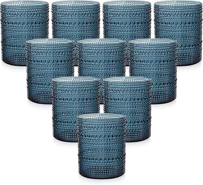 YOUBET 24PCS Plastic Hobnail Drinking Glasses - 14 Oz Blue Vintage Glasses by YOUBET