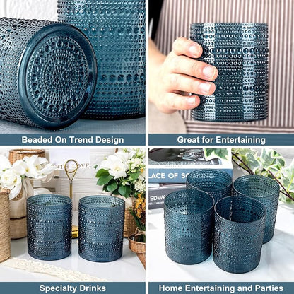YOUBET 24PCS Plastic Hobnail Drinking Glasses - 14 Oz Blue Vintage Glasses - Image 4