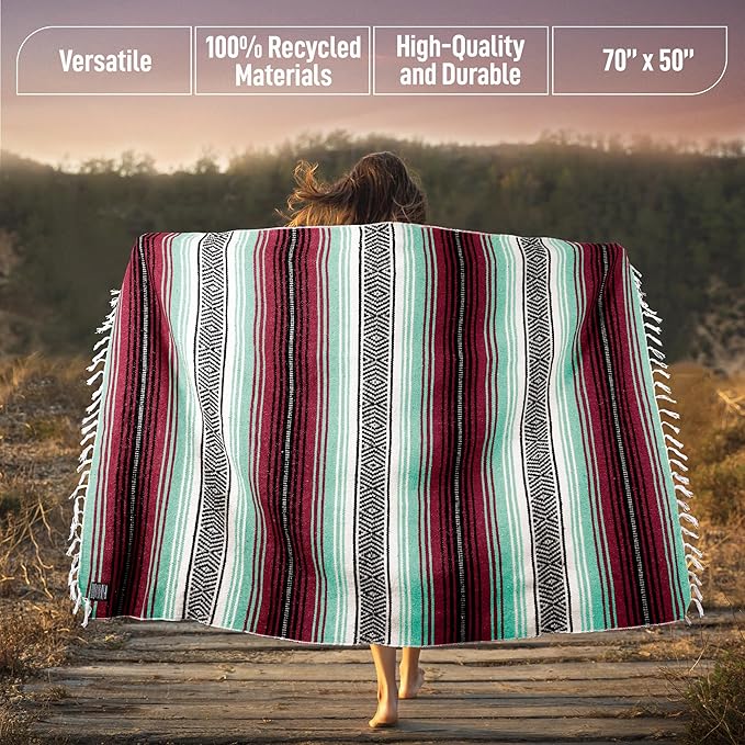 Hydration Nation Authentic Large Handwoven Mexican Blanket - Image 3