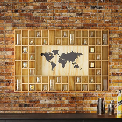 68 Large World Map Shot Glass Display Case Rustic Shot Glass Holder 37x 24.4in - Image 8