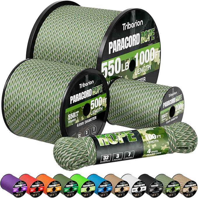 Paracord Rope 550 lb - 500ft 5/32" Parachute Cord 4MM 7-Strand para Cord - by Triberion