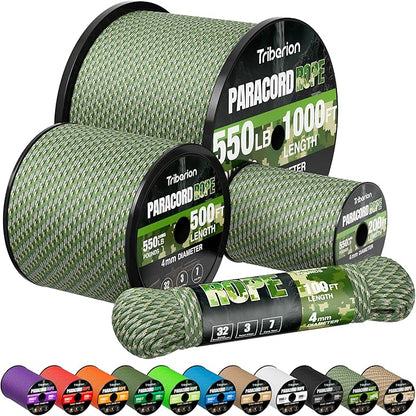Paracord Rope 550 lb - 500ft 5/32" Parachute Cord 4MM 7-Strand para Cord - by Triberion