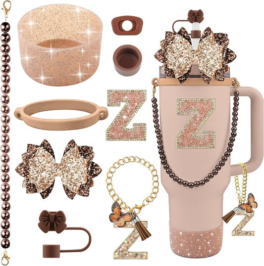 9PCS Brown for Stanley Cup Accessories Set Bling Initials Bow Charms for by Unknown