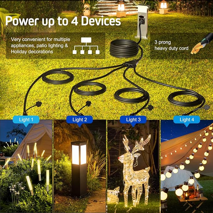 Eversimpleinc Black 1 to 4 Splitter Extension Cord, 3 Prong Plug - Image 4