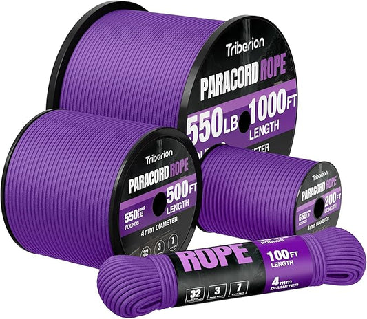 Paracord Rope 550 lb - 100ft 5/32" Parachute Cord 4MM 7-Strand para Cord - by Triberion