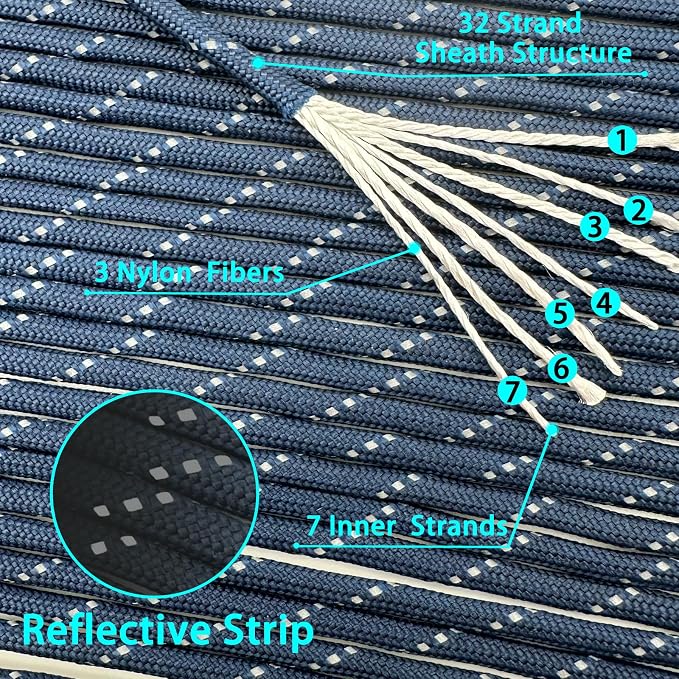 VVAAGG Reflective Paracord Rope 100FT, 7 Strand Nylon para Cord Lanyard Utility - Image 5