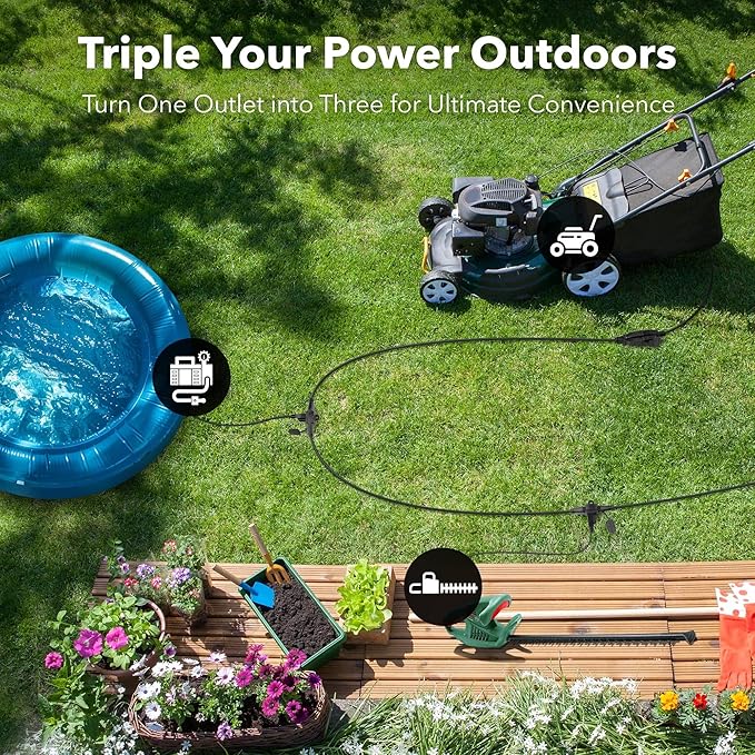 BN-LINK 25 ft Outdoor Extension Cord w/3 Inline Outlets 16/3 Gauge, SJTW - Image 5