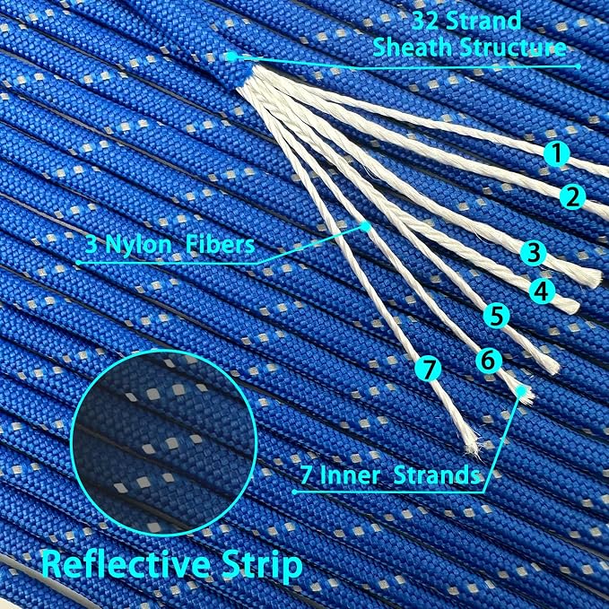 VVAAGG Reflective Paracord Rope 100FT, 7 Strand Nylon para Cord Lanyard Utility - Image 2