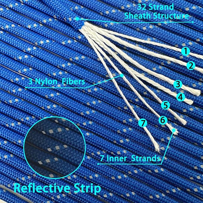 VVAAGG Reflective Paracord Rope 100FT, 7 Strand Nylon para Cord Lanyard Utility - Image 2