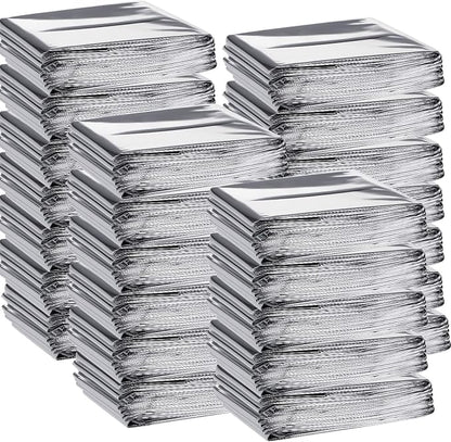 Macarrie 100 Pack Emergency Thermal Blankets Silver Foil Survival Blanket Kit by Macarrie