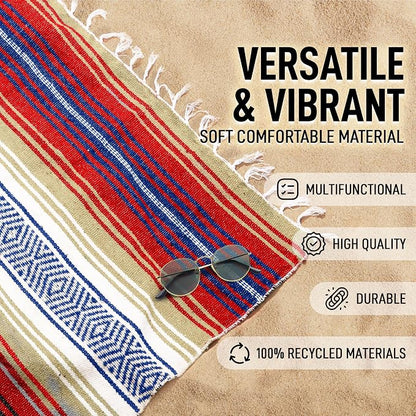 Hydration Nation Authentic Large Handwoven Mexican Striped Throw Blanket - Image 2