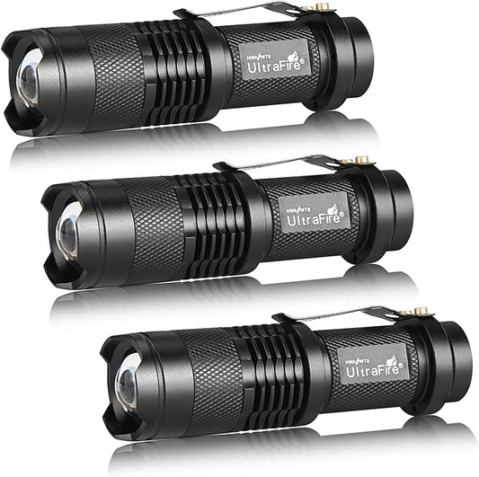 ULTRAFIRE 3 Pack Mini Flashlights Focus Adjustable SK68 Single Mode Tactical by ULTRAFIRE