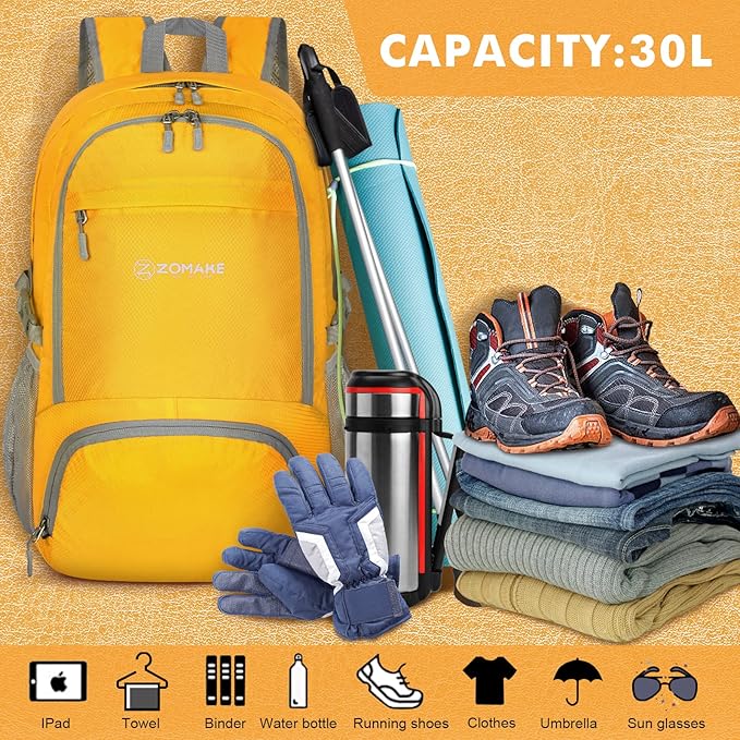 ZOMAKE Lightweight Packable Backpack 30L, Foldable Hiking Backpacks Water - Image 3