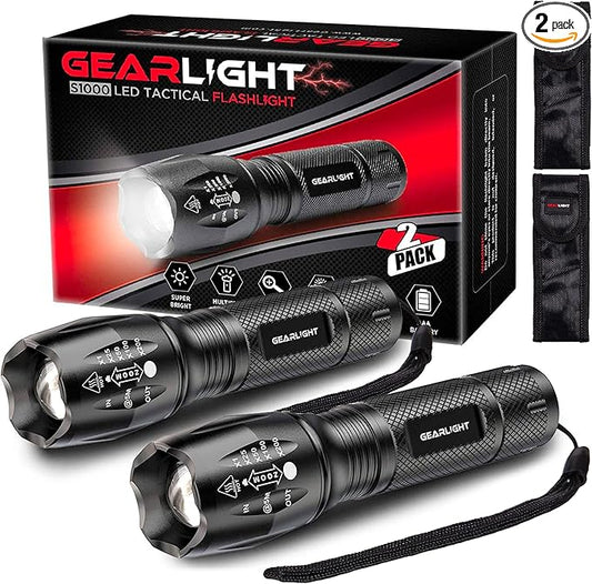 LED Flashlight High Lumens, Mini Tactical LED Flashlight 2 Pack, 5 Modes by GearLight