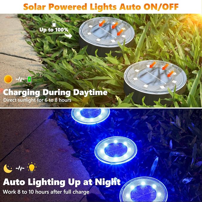 Joomer Solar Ground Lights, 12 Pack 8 LED Solar Lights Outdoor Waterproof IP68 - Image 3