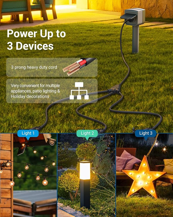 DEWENWILS Outdoor Extension Cord 1 to 3 Splitter, Total 12FT, 13A 125V 1625W - Image 8