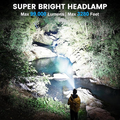 Kmivo Headlamp Rechargeable 99, 000LM Super Bright, 90°Adjustable Head Lights - Image 2