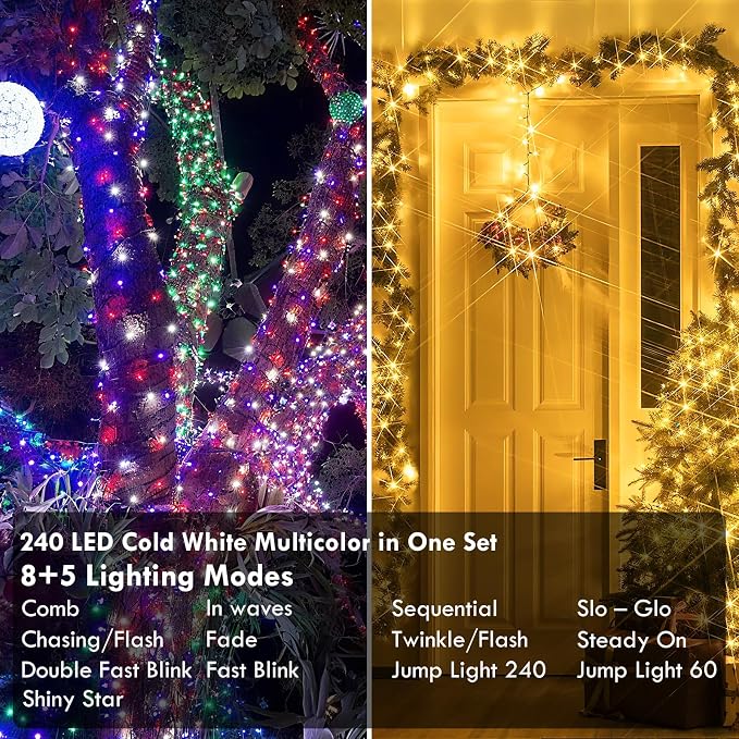 88FT 240LED Connectable String Lights Indoor Outdoor Clear Wire, Warm - Image 3