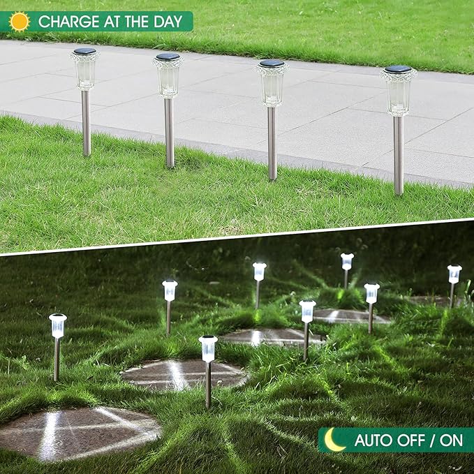 Eyrosa Solar Outdoor Lights, 10 Pack Waterproof Stainless Steel Solar Stake - Image 5