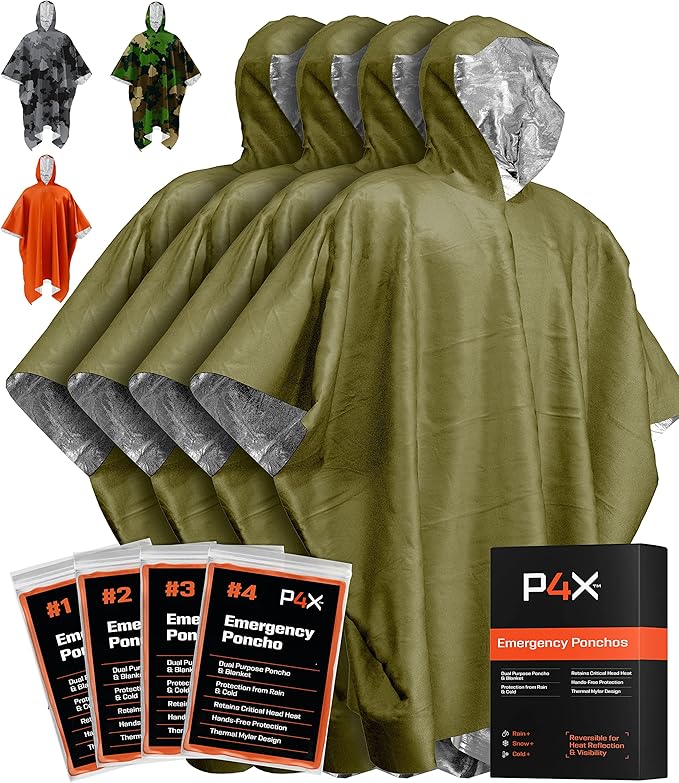 PREPARED4X Emergency Mylar Poncho – Survival Rain Poncho by PREPARED4x