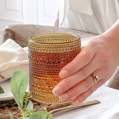 Kate Aspen Beaded Amber Drinking Glasses Set of 6-10 oz Vintage Glassware Set - Image 9