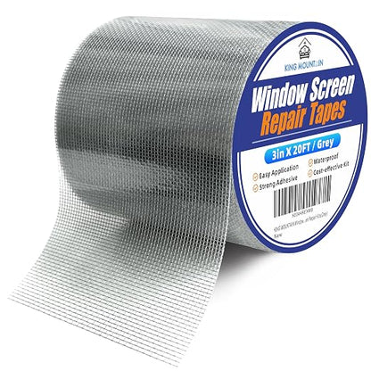 KING MOUNTAIN Grey Window Screen Repair Tape, 3inX20FT Heavy Duty Screen Repair by ForABetterHomeLife