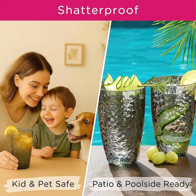 Kate Aspen Smoke Grey Hammered Plastic Tumblers, Plastic Drinking Glasses Set - Image 4
