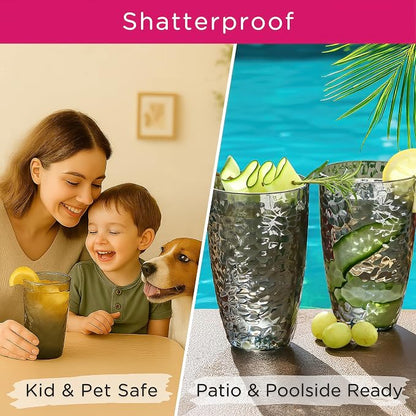 Kate Aspen Smoke Grey Hammered Plastic Tumblers, Plastic Drinking Glasses Set - Image 4