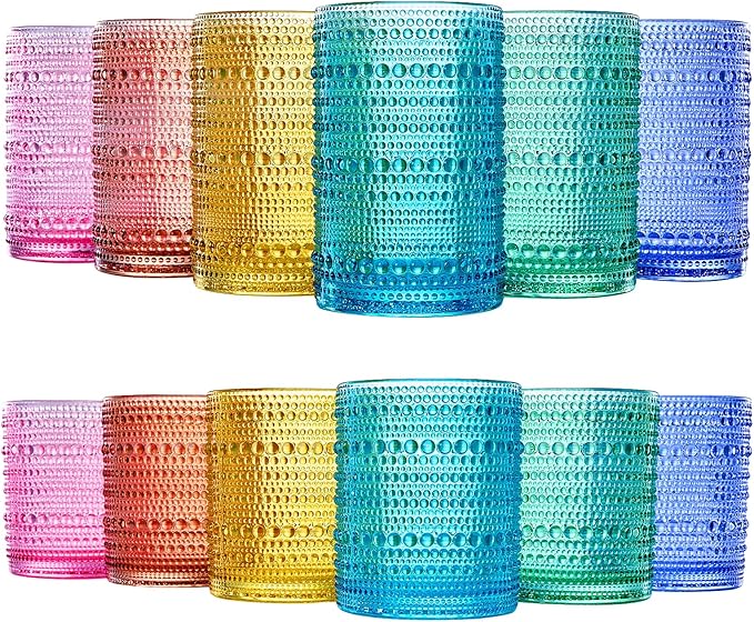 Khen Hobnail Beaded Highball Drinking Tumbler Glasses | Set of 12 | Color by Khen