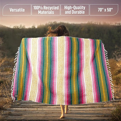 Hydration Nation Authentic Large Handwoven Mexican Striped Throw Blanket - Image 3