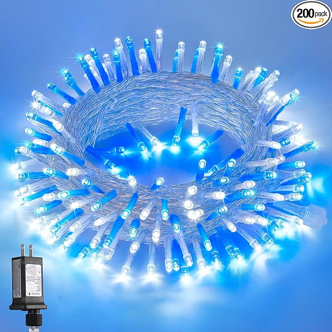 JMEXSUSS Blue and White String Lights Outdoor Indoor, 200 LED Christmas String by JMEXSUSS