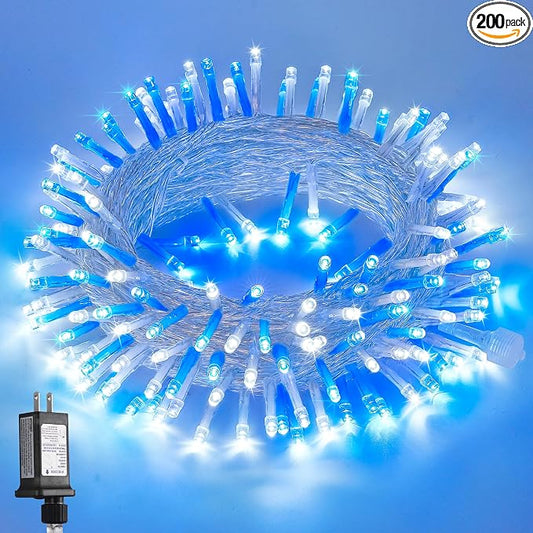 JMEXSUSS Blue and White String Lights Outdoor Indoor, 200 LED Christmas String by JMEXSUSS