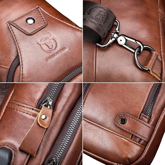 Hebetag Leather Sling Bag Hiking Daypack - Image 5
