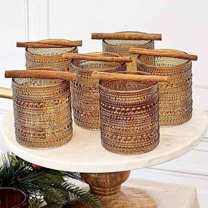 Kate Aspen Beaded Amber Drinking Glasses Set of 6-10 oz Vintage Glassware - Image 8