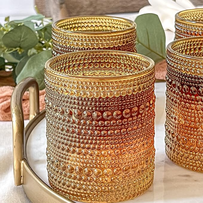 Kate Aspen Beaded Amber Drinking Glasses Set of 6-10 oz Vintage Glassware Set - Image 5